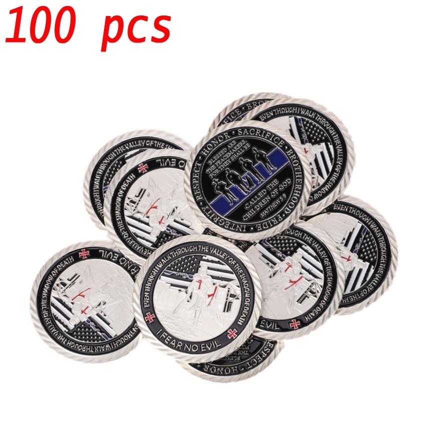 100PCS US Police Officers Challenge Thin Blue Line Law Enforcement Coin