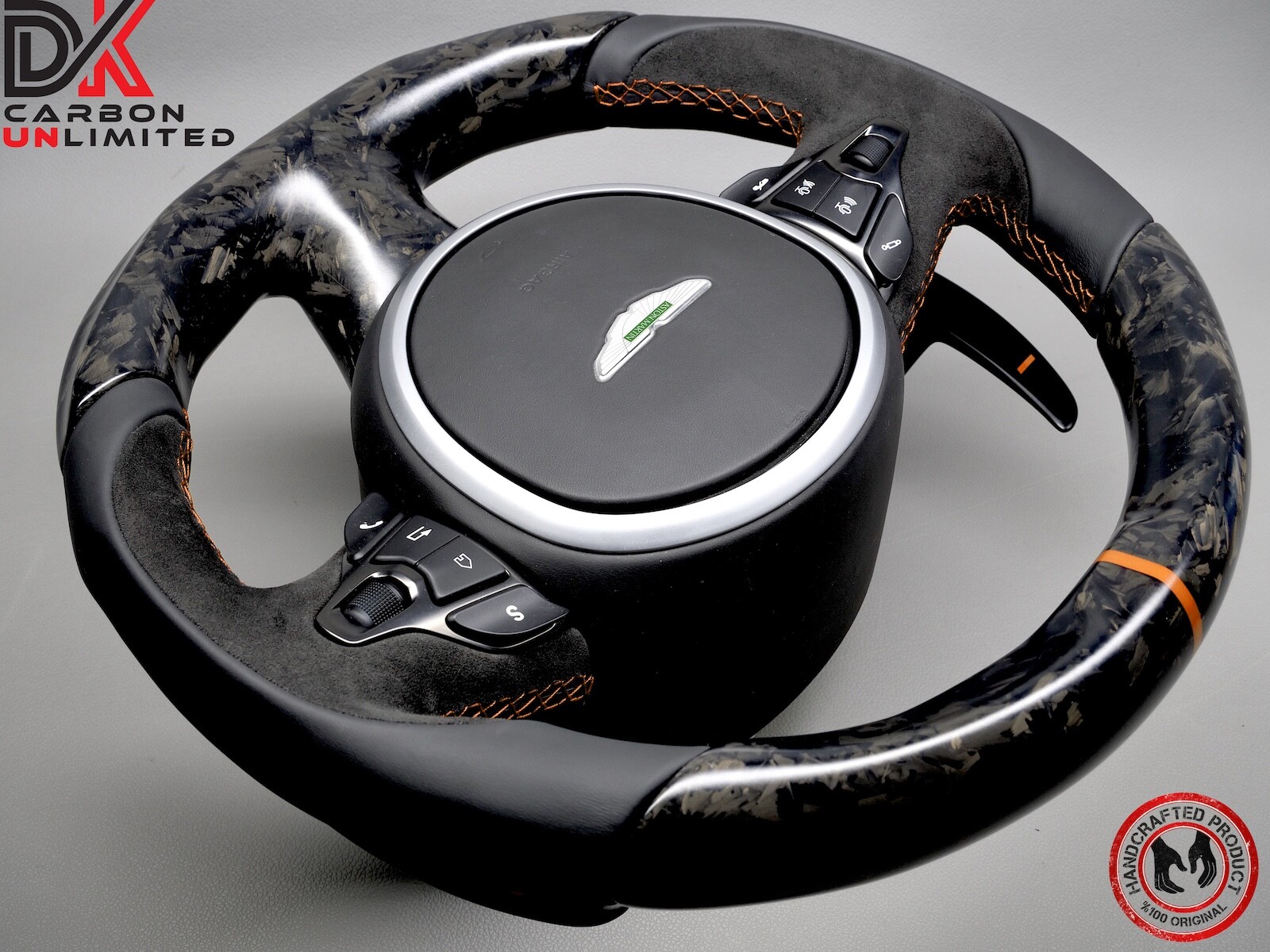 Aston Martin Vantage DB11 DBS Orange Ring Matte Forged Carbon Steering Wheel v3