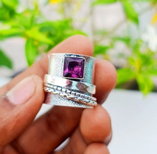 Purple Amethyst Spinner Ring Solid 925 Sterling Silver Handmade Ring Jewelry