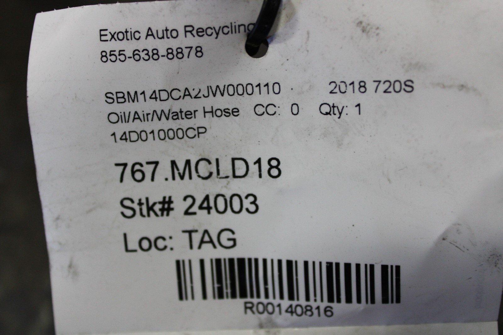 McLaren 720s, Hose, Used, P/N 14D0100CP