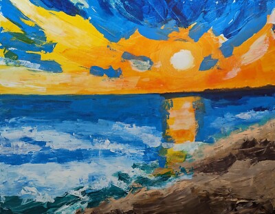 Original Painting Beach Sunset Seascape Contemporary Art by Samantha McLean