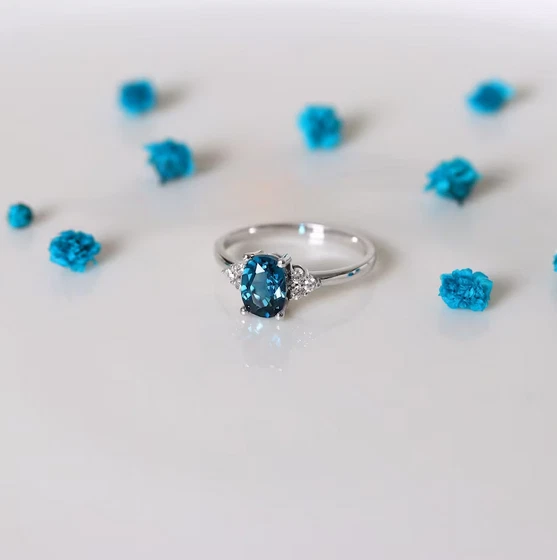 Natural 2.CT London Blue Topaz & White Moissanite 10K White Gold Engagement Ring - Image 2 of 4