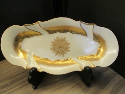 Antique PHL Limoge gold gilt celery dish no chips or cracks some minor wear