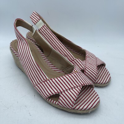Abella Shiloh True Red/White Striped Wedge Slingback Espadrille Sandals Sz  9M