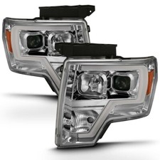 Par de faros proyectores cromados con barra de tubo LED versión halógena para F150 2009-2014