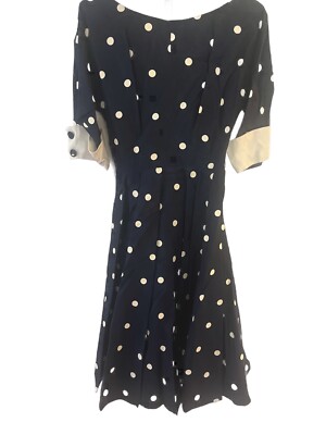 Women's Rare 50s Vintage Lilli Diamond Polkadot Dress Dark Blue With Belt