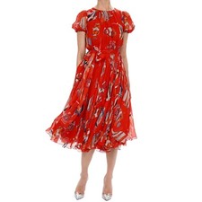 Dolce & Gabbana Runway Tropical Fish Bow Silk Dress Red It 38 De 34 XS