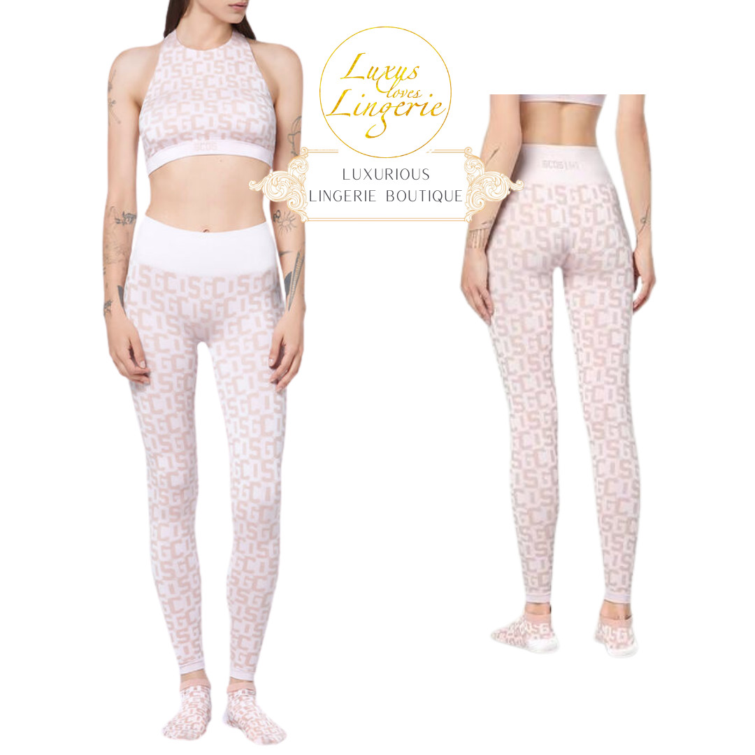 Monogram Leggings By Wolford M Medium Pink Mono Rosa Glitter Pants Elastic