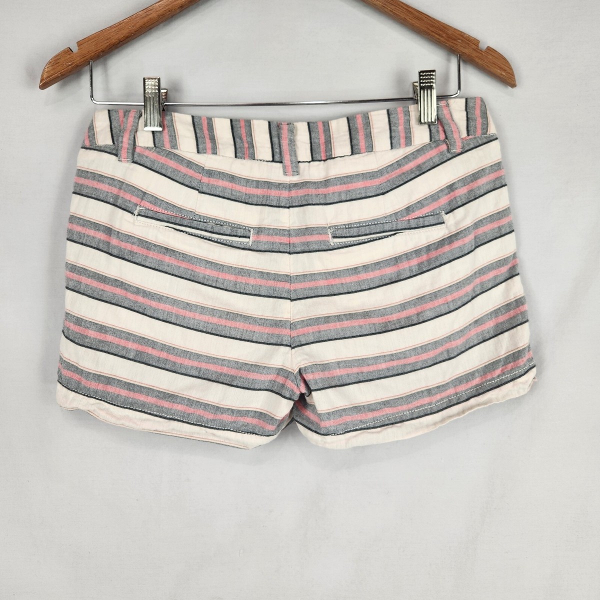 Merona Women Sz 2 Pink Gray Striped Low Rise Cotton Shorts 3