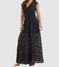 $198 Guess Women's Blue Lace V-Neck Button-Front Collar Belt Maxi Dress Size XS
