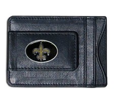 New Orleans Saints Black Leather Money Clip Wallet - Magnetic - Mens NFL Wallet