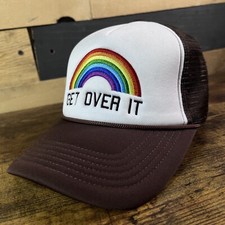 Gay Pride Get Over It Rainbow Adjustable Snap Back Hat Baseball Cap Trucker Mesh