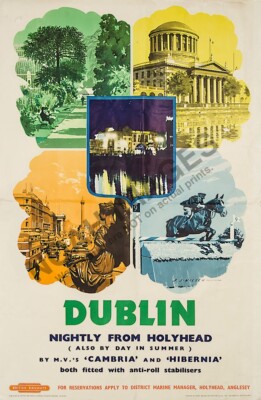 Dublin Ireland vintage railroad train travel poster 16x24