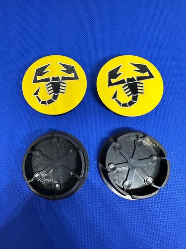 4 Caches Moyeu ABARTH Jante Centre De Roue 50/44mm Insigne Logo Abarth jaune - Picture 2 of 5