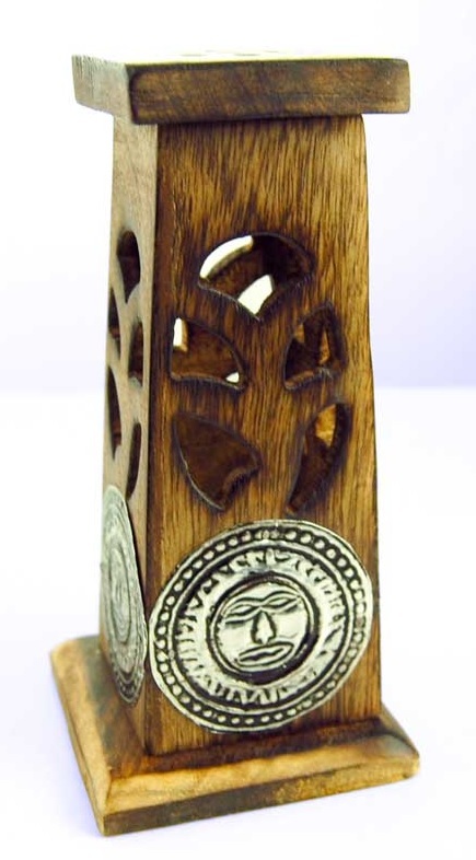Mini Carved Sloping Incense Stick And Cone Tower Burner With Aztec Emblem  (Z68)
