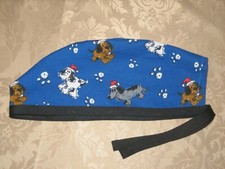 Surgical Scrub Hats caps Christmas Puppies in Santa hats