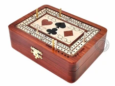 2 Track - Wooden Cribbage Board/Box - Inlaid in Bloodwood/Maple Wood - Storag...