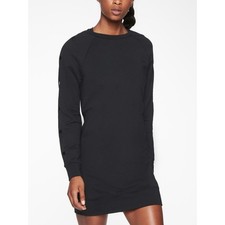 Athleta Womens Snappy Sweatshirt Dress XS Black Stretch Crew Neck Raglan Sleeve