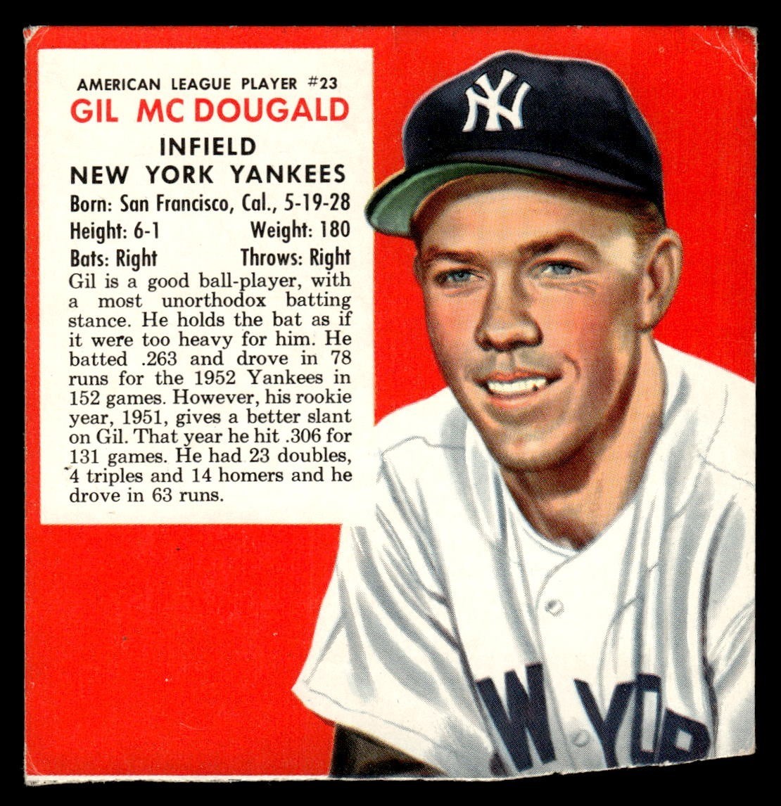 1953 Red Man without Tab Baseball #AL23 Gil McDougald GD *h1