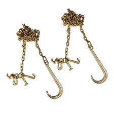 2PCS G70 5/16''x10' Transport Tow Chain J Hook Long Shank w/ R T J&Grab Hook New