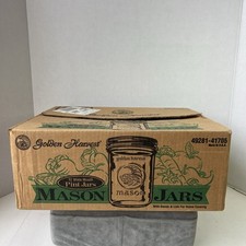 Vintage Golden Harvest Mason Jars 12 Pack w/gold lids 1988 (READ DESC)