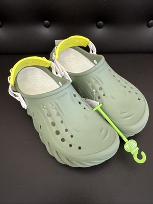 Crocs Echo Clog Size M12 Shoes Slides Moss With Neon Yellow 207937-308