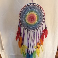 Handmade Rainbow Dream Catcher with Feathers and Beads