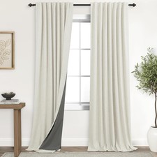 Linen 100 Blackout Black Out Curtains 96 Inch Long 2 Panel Set,Floor to