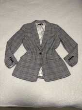 Talbots Women Multicolor Houndstooth Wool Blend Single Button Blazer Jacket