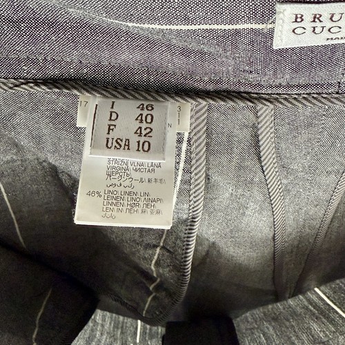 Brunello Cucinelli Women’s Gray Pinstripe Linen Wool Dress Pant Sz 10 Pleats EUC - Picture 10 of 11