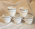 5 VTG Pyrex 723 Blue Band Mugs Corning Milk Glass Restaurant Ware EUC