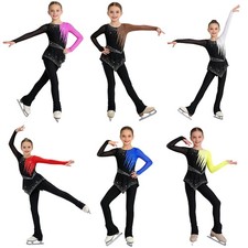 Kids Girls Figure Skating Party Ballet Show Jumpsuit Asymmetrical Costume Yoga
