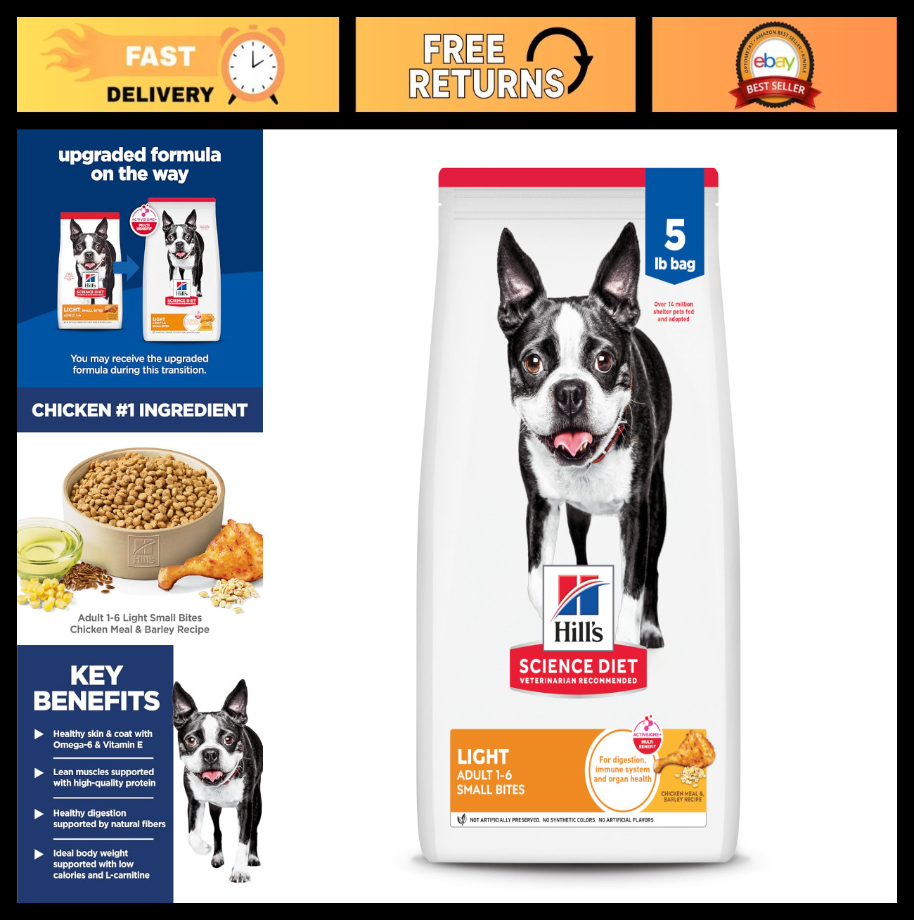 Light Weight Management Dry Dog Food, Small Kibble, Chicken & Barley, 5 lb