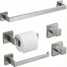 5-Piece Bathroom Hardware Set, 16 in Towel Bar, Brushed Nickel