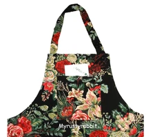 April Cornell  Merry Black Christmas Kitchen Chef Apron with Pocket Cotton ~ New