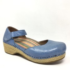 Dansko Jute Mary Jane Clogs Shoes Womens Size 6.5-7 US 37 EU Blue Leather