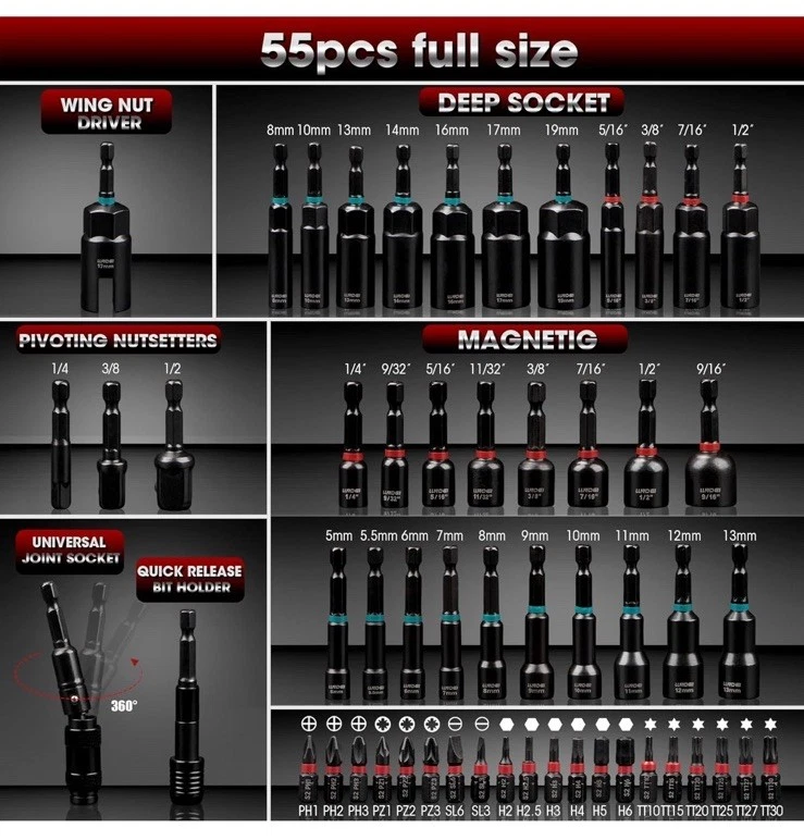 LLNDEI 55 Piece Set Magnetic Nut Driver Impact Set With Carry Case - New - Image 2 of 4