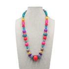Vintage Bright Colors Wood Bead Necklace Estate Costume Jewelry 22"