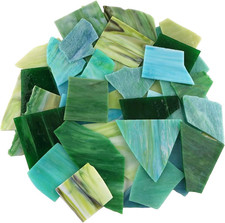 Green Mixed Stained Glass Scrap Pieces Sheets, Glass Mosaic Tiles for Art Crafts