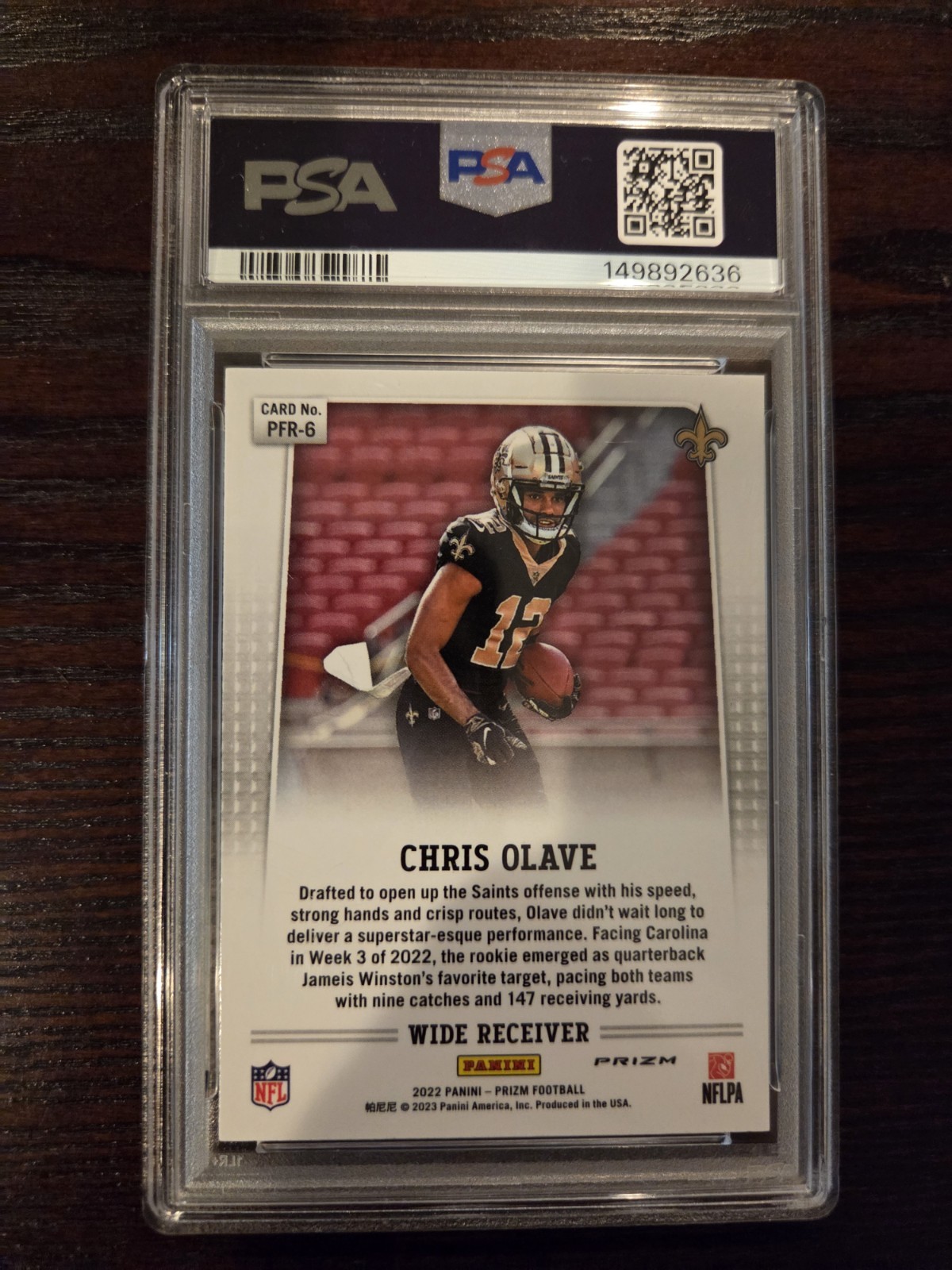 Chris Olave 2022 Panini Prizm #PFR-6 Silver Flashback Rookie PSA 10 Gem Mint view 2