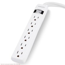 Philips 6-Outlet Surge Protector with 2ft Extension Cord, White