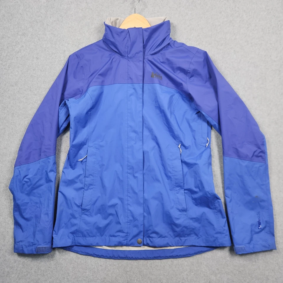 Chaqueta de Lluvia REI Co-Op Rainier Para Mujer Mediana Azul Pico 2.5L Cremallera Completa Senderismo Foto 4 de 4