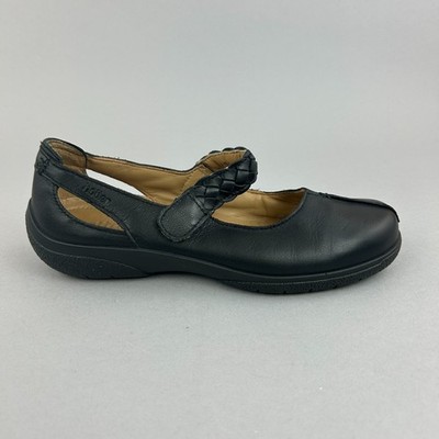 Hotter Damenschuhe Mary Jane schwarze flache Slipper Krankenschwester bequeme Sandalen Größe UK5