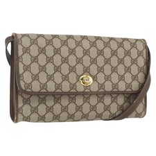 GUCCI GG Supreme Shoulder Bag PVC Beige Gold Auth ar13859