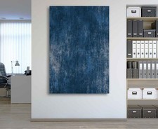 Navy Blue Abstract Canvas Wall Art - Industrial Distressed Print for Living Room