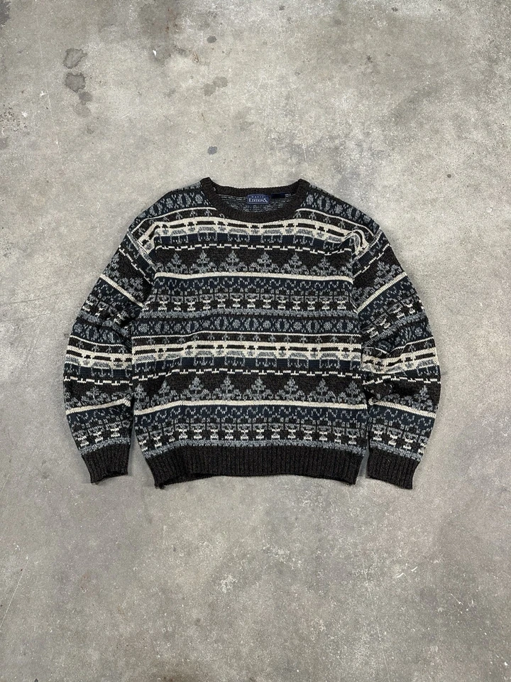 Vintage 90s Basic Editions Aztec Geometric Knit Sweater Crewneck Multi Color XL￼ - Image 2 of 4