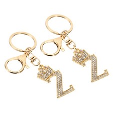 Initial Letter Keychain, 2 Pcs Letter Z Crown Design Charm, Gold Tone