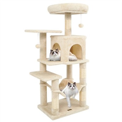 44'' Multi-Level Cat Tree with Spacious Top Perch 2-Door Condo & Hammock Beige