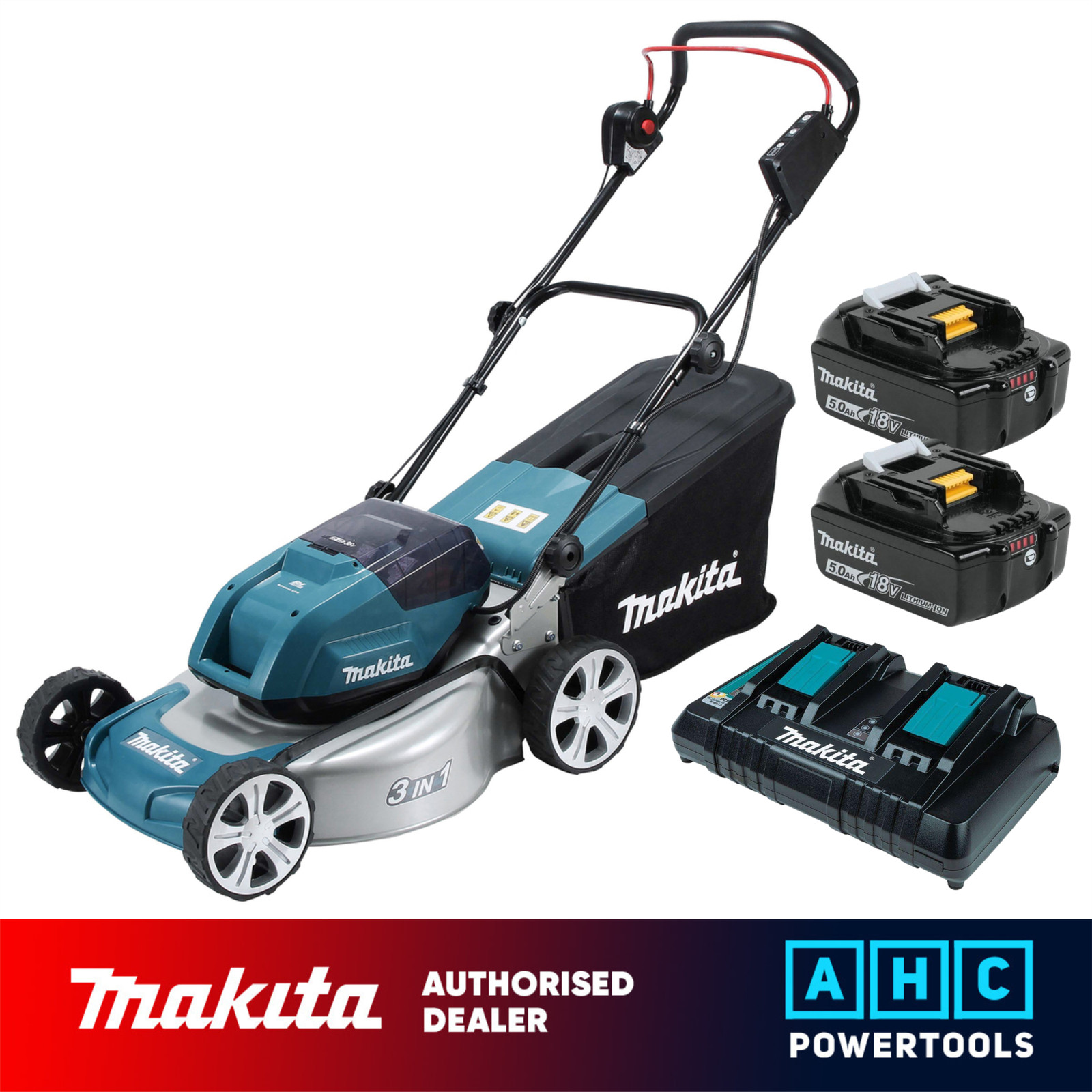 Makita DLM460PT2 Twin 18V/36V LXT Cordless 460mm Lawn Mower 2 X 5.0Ah Batts