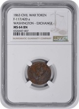 1863 Civil War Token Washington - Exchange 117/420a MS64BN NGC